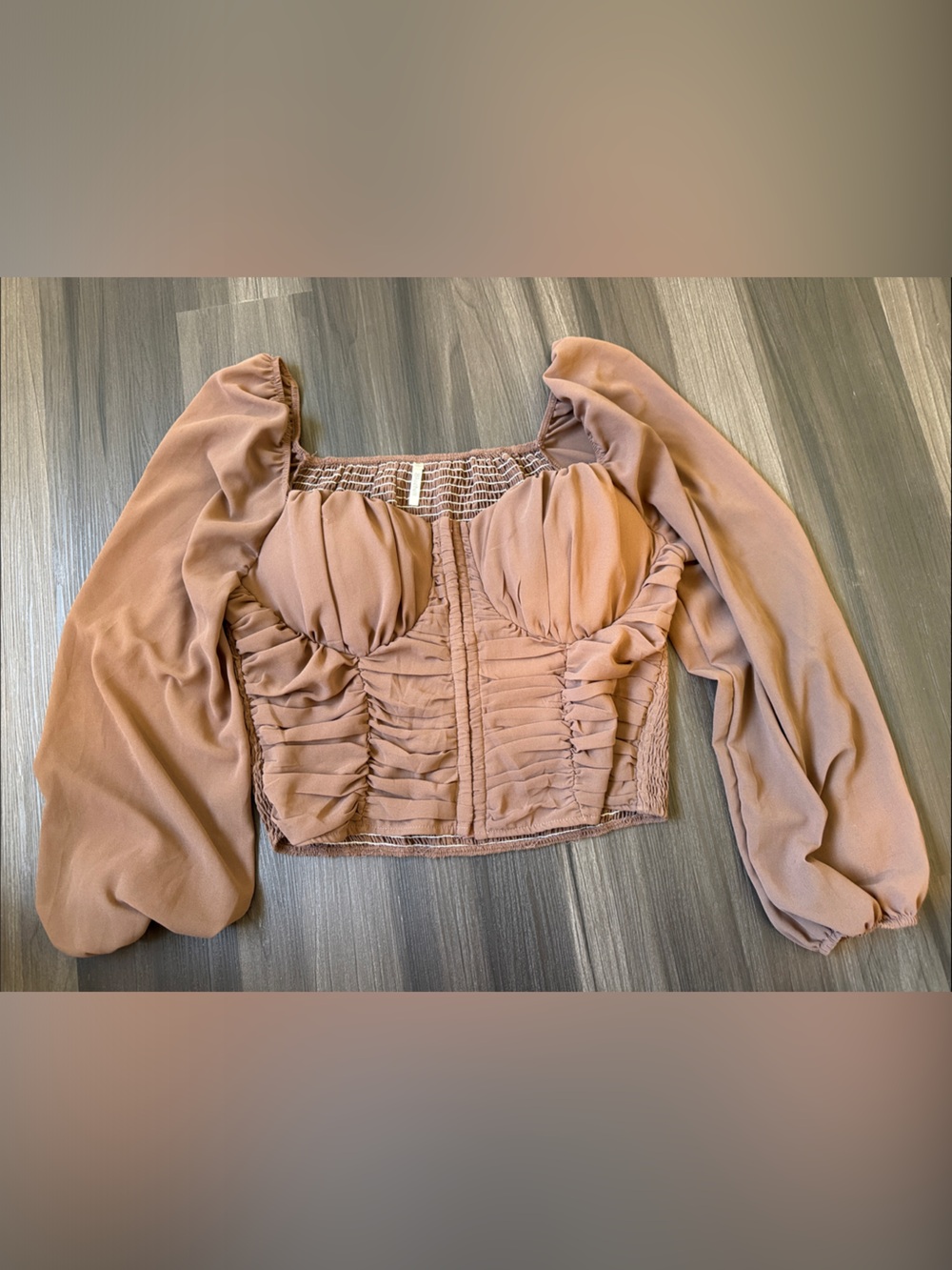 Bluebell Collection Blush Ruched One-Shoulder Puff Sleeve Crop Top